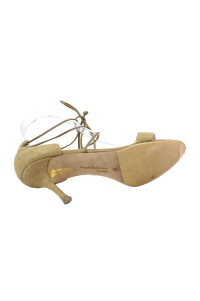 Rupert Sanderson Womens Suede Lace Up Sandal Heels Brown Size 35 5