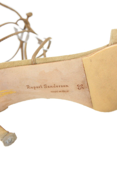 Rupert Sanderson Womens Suede Lace Up Sandal Heels Brown Size 35 5