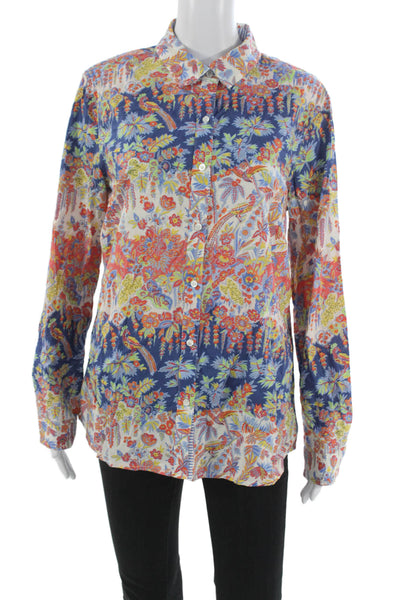 J. Mclaughlin Women Floral Cotton Collared Long Sleeve Button-Up Size L
