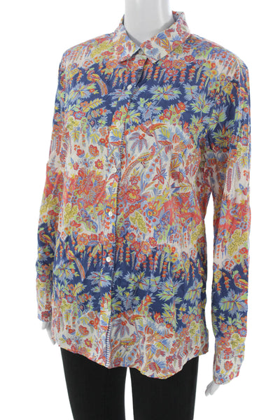 J. Mclaughlin Women Floral Cotton Collared Long Sleeve Button-Up Size L