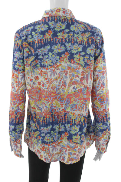 J. Mclaughlin Women Floral Cotton Collared Long Sleeve Button-Up Size L