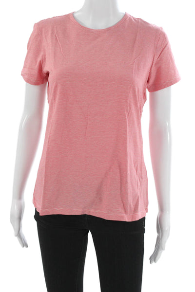 J. Mclaughlin Womens Red Striped Pima Cotton Crew Neck Tee Short Sleeve Size M