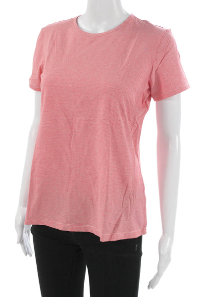 J. Mclaughlin Womens Red Striped Pima Cotton Crew Neck Tee Short Sleeve Size M