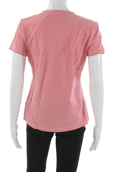 J. Mclaughlin Womens Red Striped Pima Cotton Crew Neck Tee Short Sleeve Size M