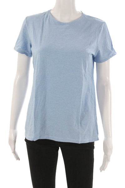 J. Mclaughlin Womens Basic Striped Blue Pima Cotton Crew Neck T-Shirt Size M