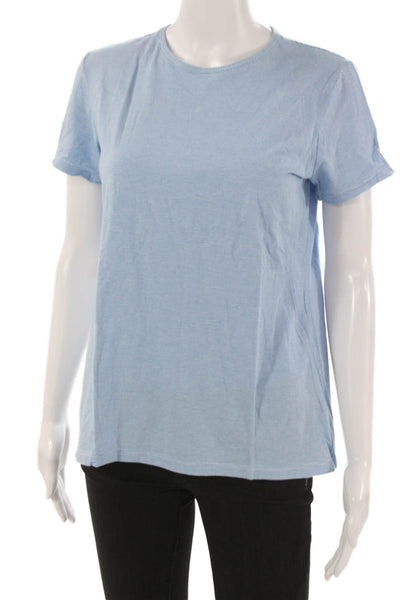 J. Mclaughlin Womens Basic Striped Blue Pima Cotton Crew Neck T-Shirt Size M