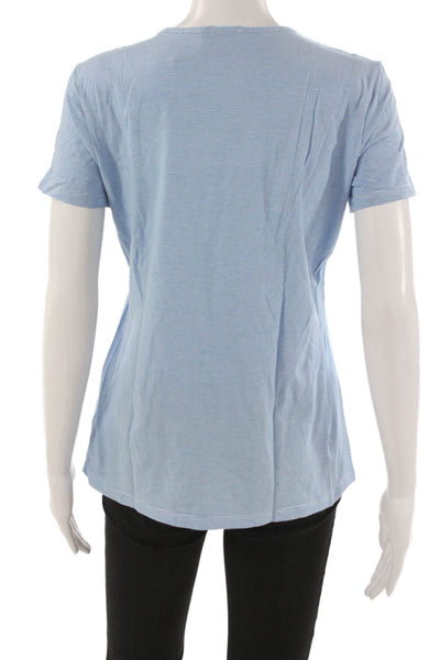 J. Mclaughlin Womens Basic Striped Blue Pima Cotton Crew Neck T-Shirt Size M