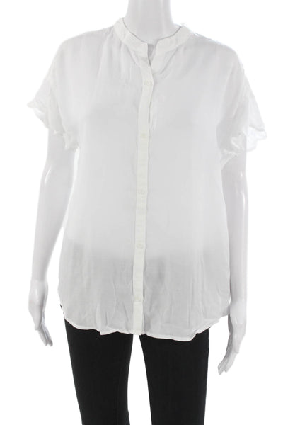 Cloth & Stone Women Collared Short Sleeve Tencel Lyocell Blouse White Size M