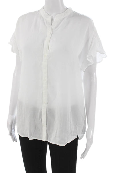 Cloth & Stone Women Collared Short Sleeve Tencel Lyocell Blouse White Size M