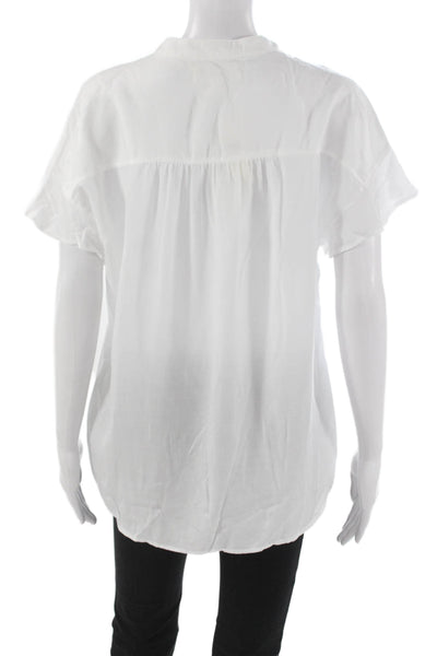 Cloth & Stone Women Collared Short Sleeve Tencel Lyocell Blouse White Size M