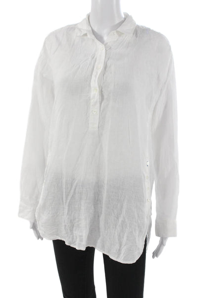 J. Mclaughlin Women White Linen Collared Tunic Button Up Long Sleeve Size M