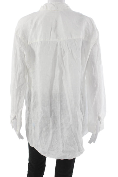 J. Mclaughlin Women White Linen Collared Tunic Button Up Long Sleeve Size M