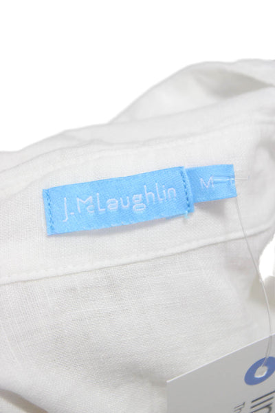 J. Mclaughlin Women White Linen Collared Tunic Button Up Long Sleeve Size M