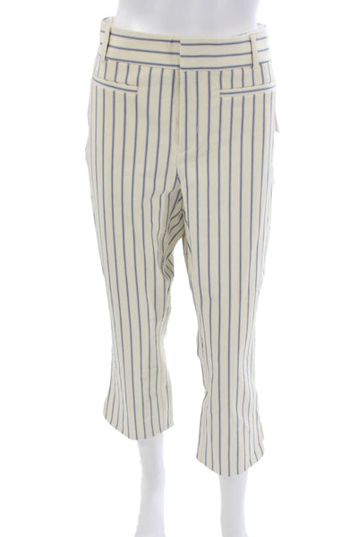 Anthropologie Women Cropped Striped Cotton Pants Beige Button Size 10