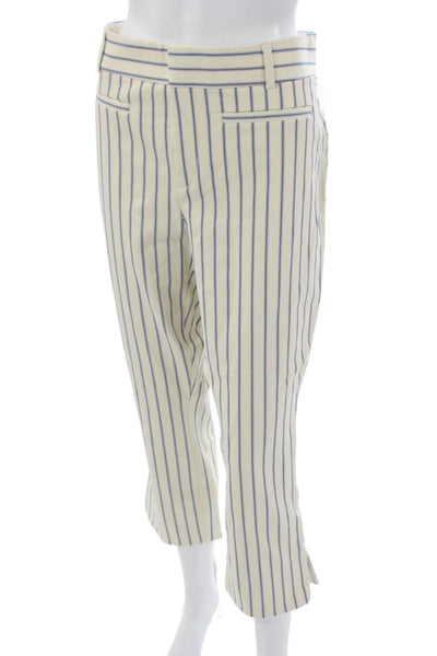 Anthropologie Women Cropped Striped Cotton Pants Beige Button Size 10