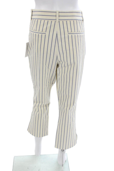 Anthropologie Women Cropped Striped Cotton Pants Beige Button Size 10