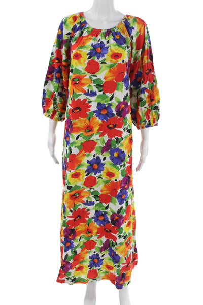 Frances Valentine Womens Maxi Dress Multicolor Floral Cotton 3/4 Sleeve Size S