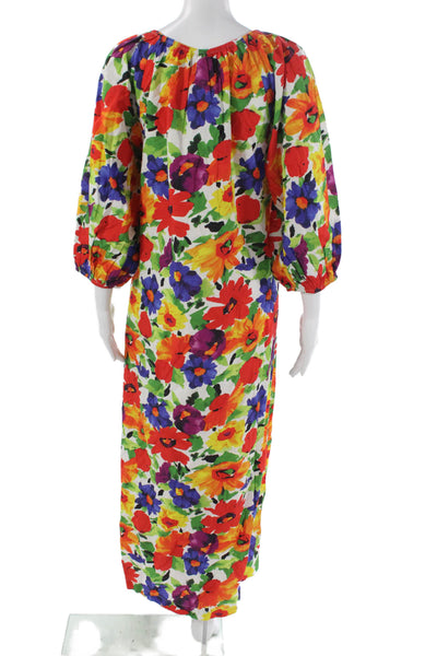 Frances Valentine Womens Maxi Dress Multicolor Floral Cotton 3/4 Sleeve Size S