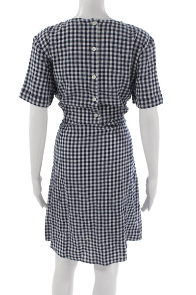 J. Mclaughlin Women A-Line Gingham Blue Linen Cotton Short Sleeve Dress Size 12