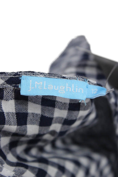 J. Mclaughlin Women A-Line Gingham Blue Linen Cotton Short Sleeve Dress Size 12