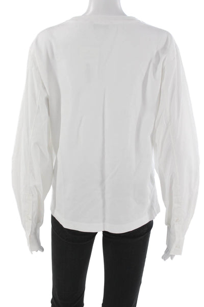Athleta Women White Cotton Pullover T-Shirt Crew Neck Long Sleeve Fall Size M