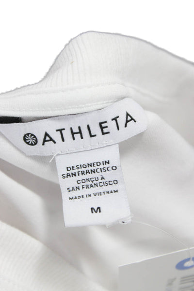 Athleta Women White Cotton Pullover T-Shirt Crew Neck Long Sleeve Fall Size M
