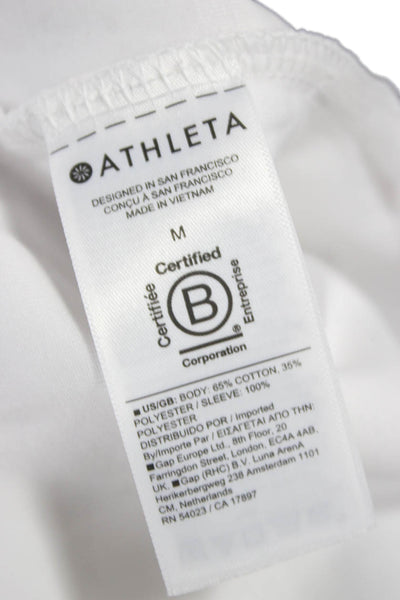 Athleta Women White Cotton Pullover T-Shirt Crew Neck Long Sleeve Fall Size M