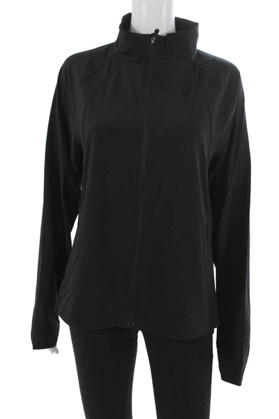 Athleta Women Track Jacket Black Polyester Zip Long Sleeve Size M