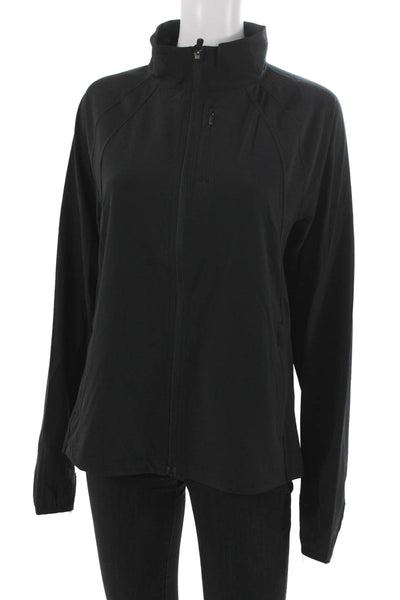 Athleta Women Track Jacket Black Polyester Zip Long Sleeve Size M