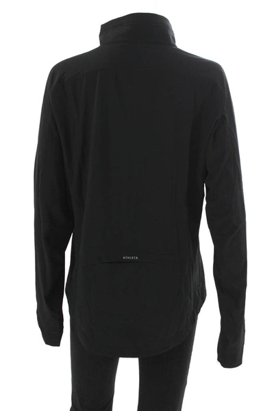 Athleta Women Track Jacket Black Polyester Zip Long Sleeve Size M