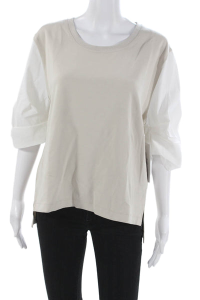 Athleta Womens Pullover T Shirt Beige Cotton Crew Neck 3/4 Sleeve Size M