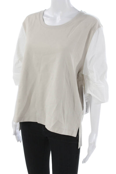 Athleta Womens Pullover T Shirt Beige Cotton Crew Neck 3/4 Sleeve Size M