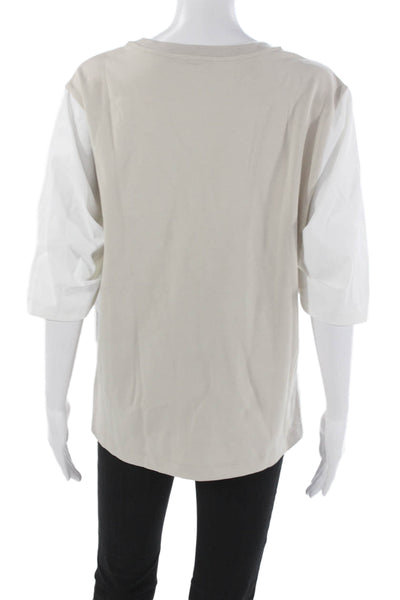 Athleta Womens Pullover T Shirt Beige Cotton Crew Neck 3/4 Sleeve Size M