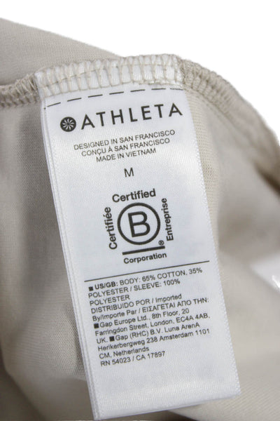 Athleta Womens Pullover T Shirt Beige Cotton Crew Neck 3/4 Sleeve Size M