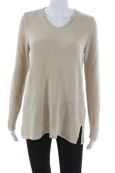 J. Mclaughlin Womens Tunic Sweater V-Neck Long Sleeve Beige Size M