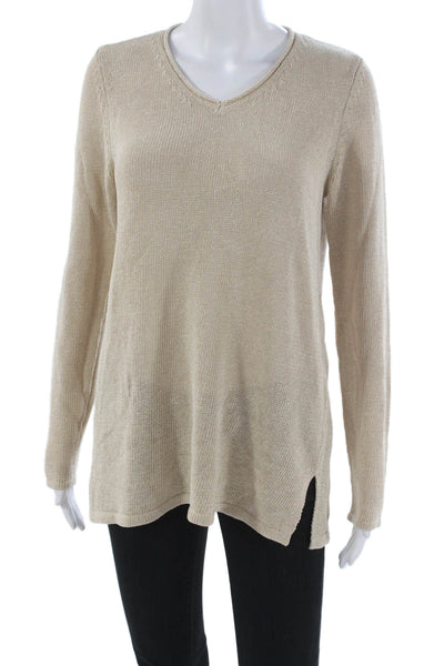 J. Mclaughlin Womens Tunic Sweater V-Neck Long Sleeve Beige Size M