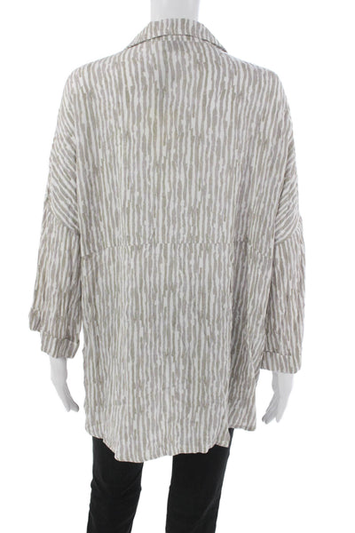 Dress Forum Women Tunic Blouse Beige Striped Collared Rayon 3/4 Sleeve Size M