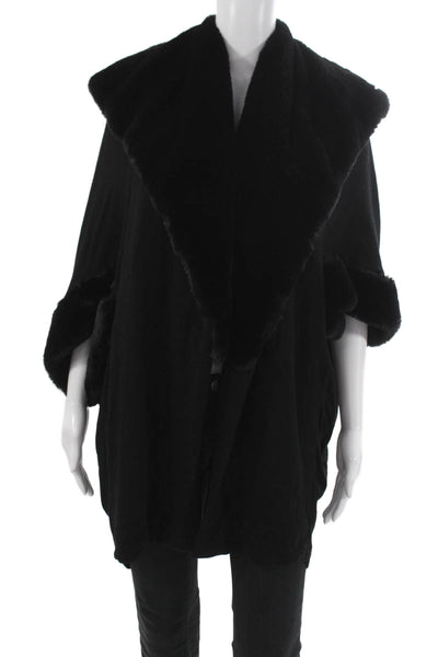 Capote Womens Black Basic Cape Jacket 3/4 Sleeve Button Rayon Spandex Size M