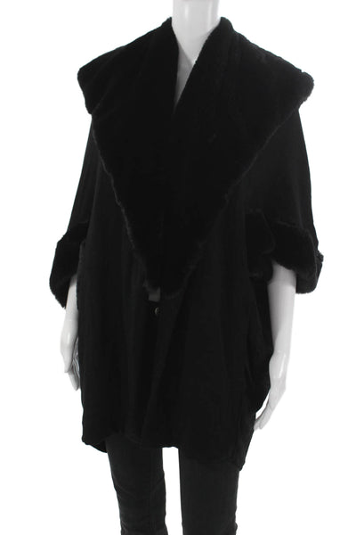 Capote Womens Black Basic Cape Jacket 3/4 Sleeve Button Rayon Spandex Size M