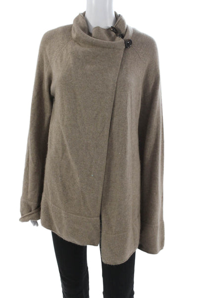 Elizabeth McKay Women Beige Cashmere Wrap Sweater Cowl Neck Longsleeve Size L