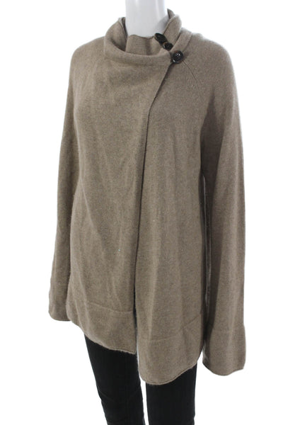 Elizabeth McKay Women Beige Cashmere Wrap Sweater Cowl Neck Longsleeve Size L