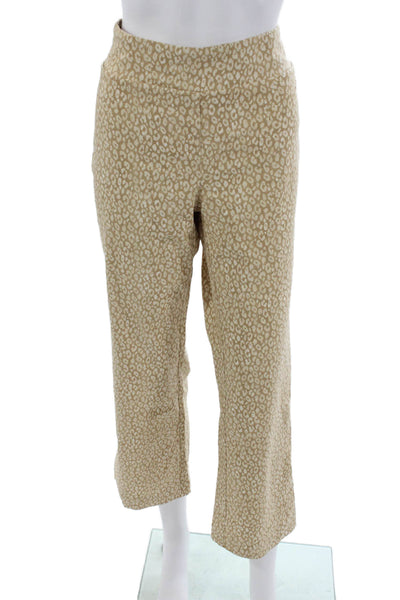 J. Mclaughlin Womens Cropped Animal Print Beige Pull On Pants Size 10