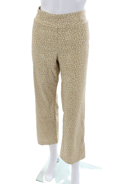 J. Mclaughlin Womens Cropped Animal Print Beige Pull On Pants Size 10