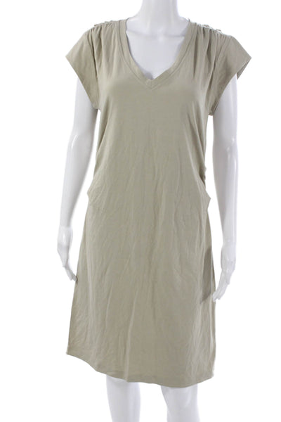 Athleta Women T-Shirt Dress Beige V-Neck Short Sleeve Size L