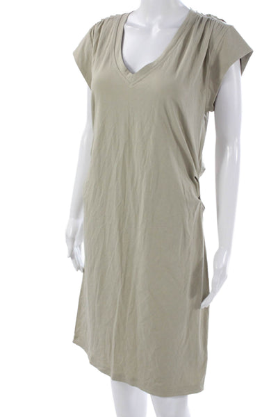 Athleta Women T-Shirt Dress Beige V-Neck Short Sleeve Size L