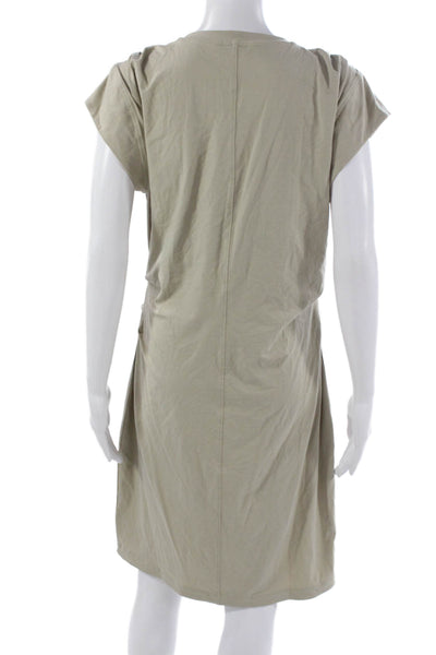 Athleta Women T-Shirt Dress Beige V-Neck Short Sleeve Size L