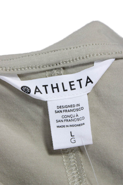 Athleta Women T-Shirt Dress Beige V-Neck Short Sleeve Size L