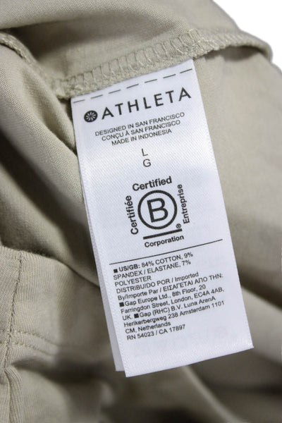 Athleta Women T-Shirt Dress Beige V-Neck Short Sleeve Size L