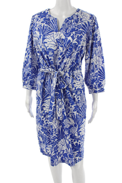 J. Mclaughlin Womens Shift Dress Blue V-Neck 3/4 Sleeve Knee Length Size L
