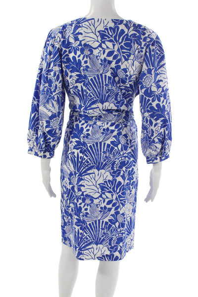 J. Mclaughlin Womens Shift Dress Blue V-Neck 3/4 Sleeve Knee Length Size L